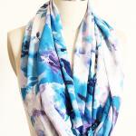 Infinity Scarf In Blue Purple Floral Jersey Fabric..