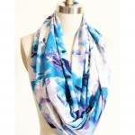 Infinity Scarf In Blue Purple Floral Jersey Fabric..