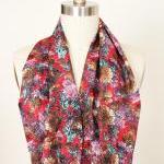Infinity Scarf Boho Bohemian In Red Floral Silky..
