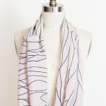Infinity Scarf In Beige Fabric With Blue Lines..