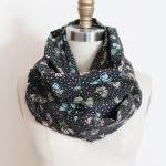 Infinity Scarf In Black With Pastel Bows And Dots..