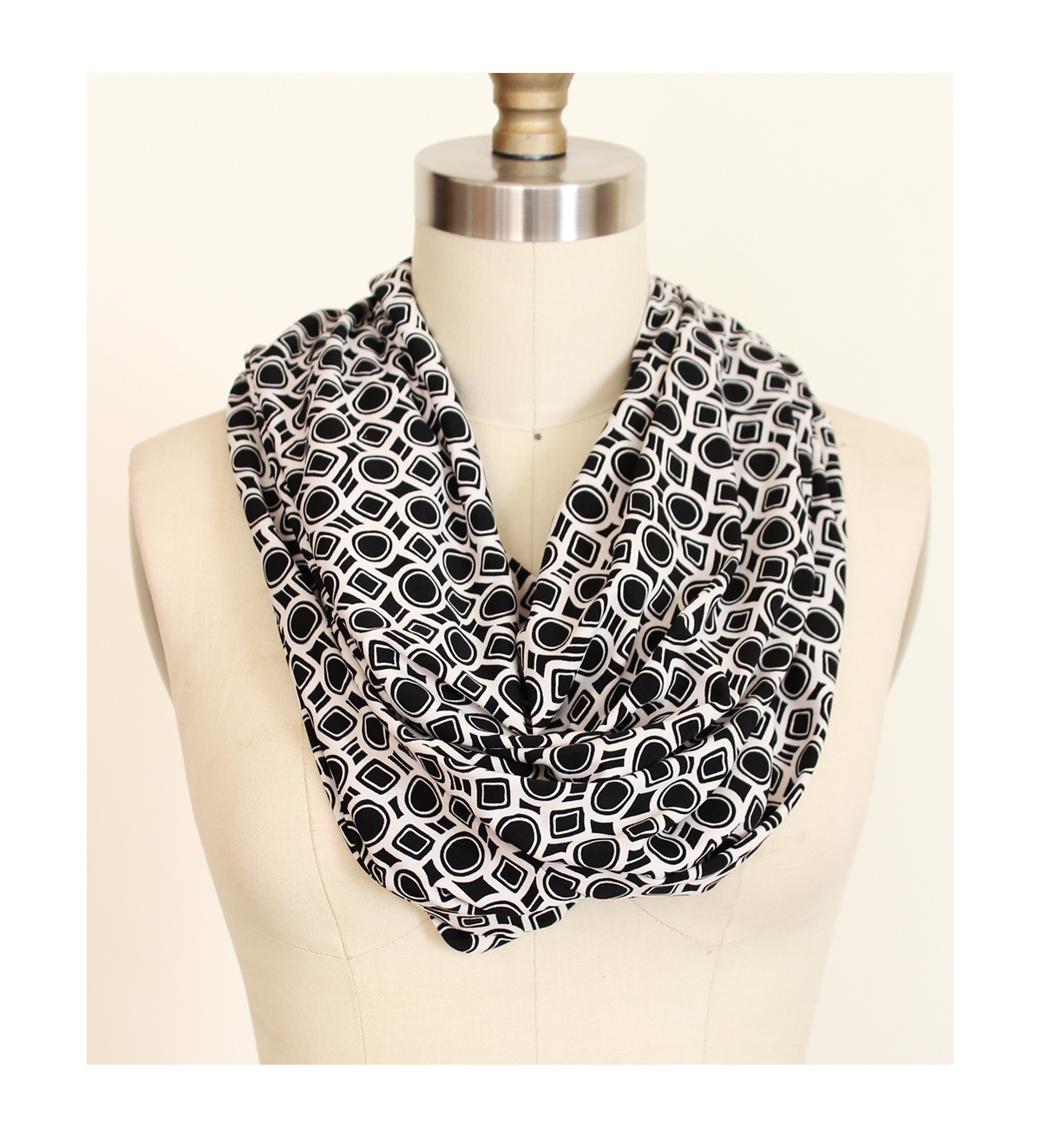Infinity Scarf In Geometric Black And White Circles And Squares Circle Loop