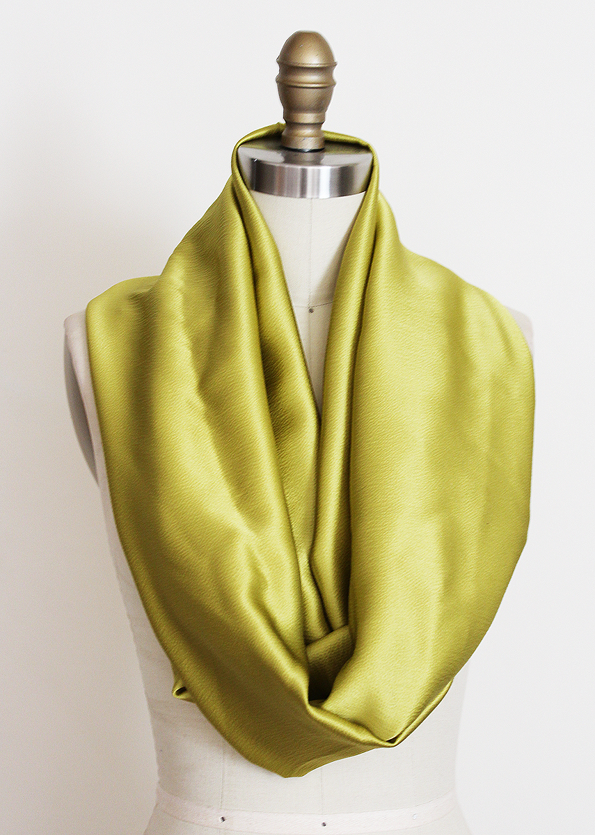 Infinity Scarf In Silk Olive Gold Loop Circle Scarf